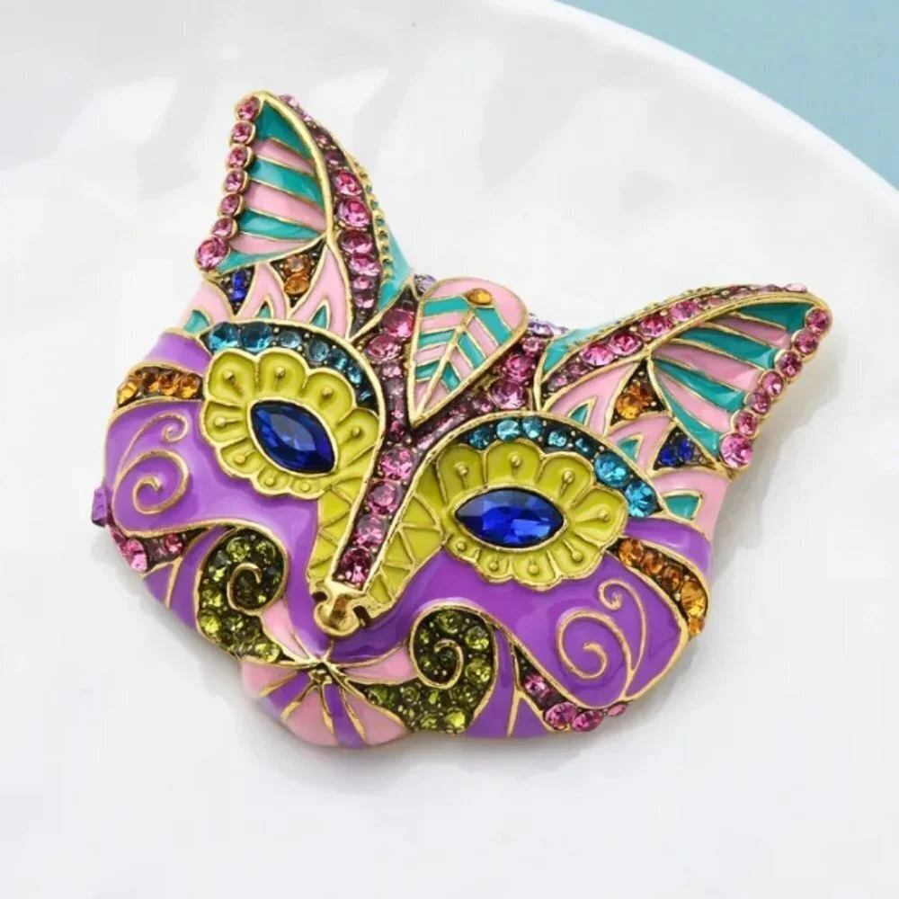 Cat art pin brooch jewelry animal colorful fashion large brand new